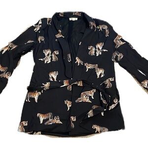 Pink Ripple M Black Lightweight Blazer with Tiger Print Animal Print Jacket EUC